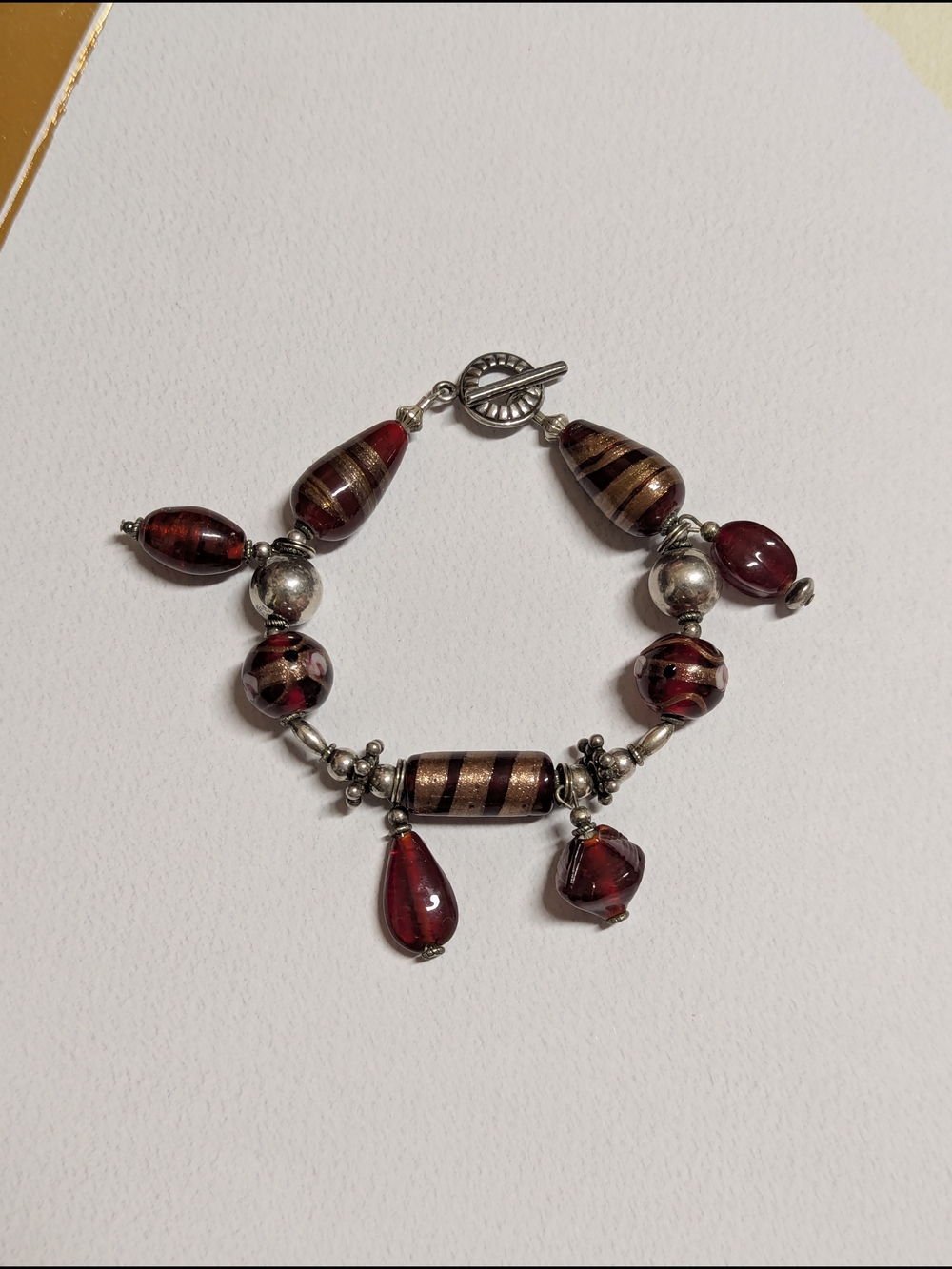 Handmade Red and Gold Bead Charm Bracelet